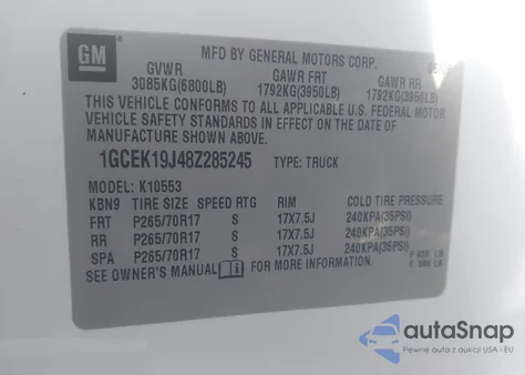 2008 Chevrolet Silverado 1500 Ltz z USA, uszkodzony, nr VIN 1GCEK19J48Z285245